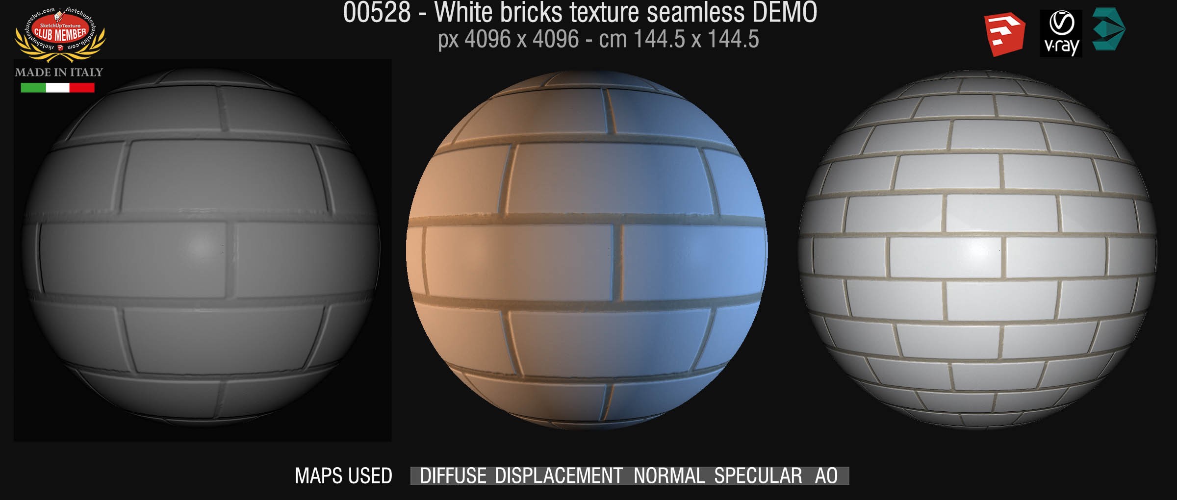 00528 White bricks texture seamless + maps DEMO