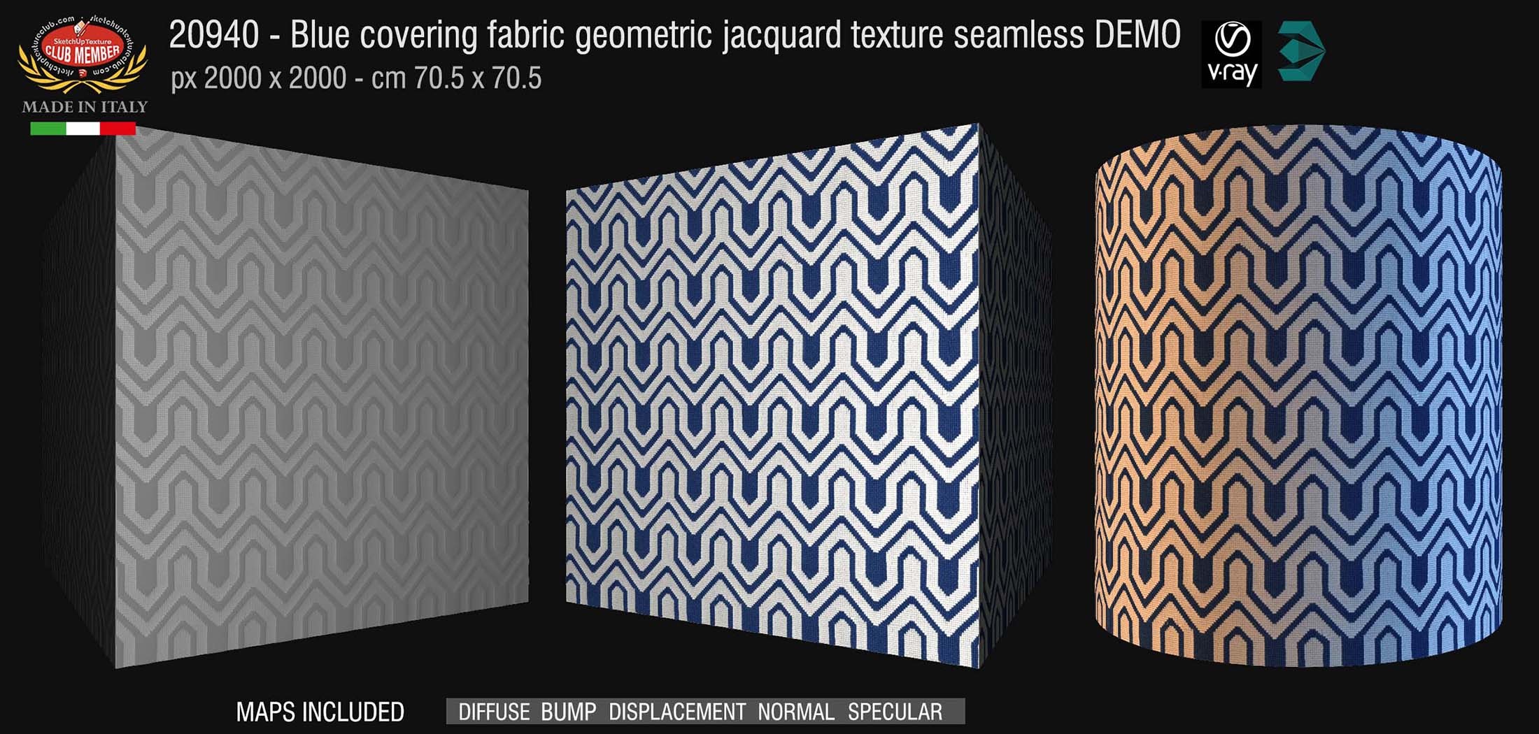 20940 blue covering fabric geometric jacquard texture + maps DEMO