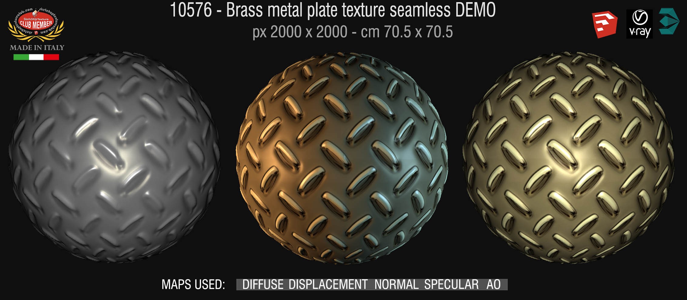 10576 HR Brass metal plate texture seamless + maps DEMO
