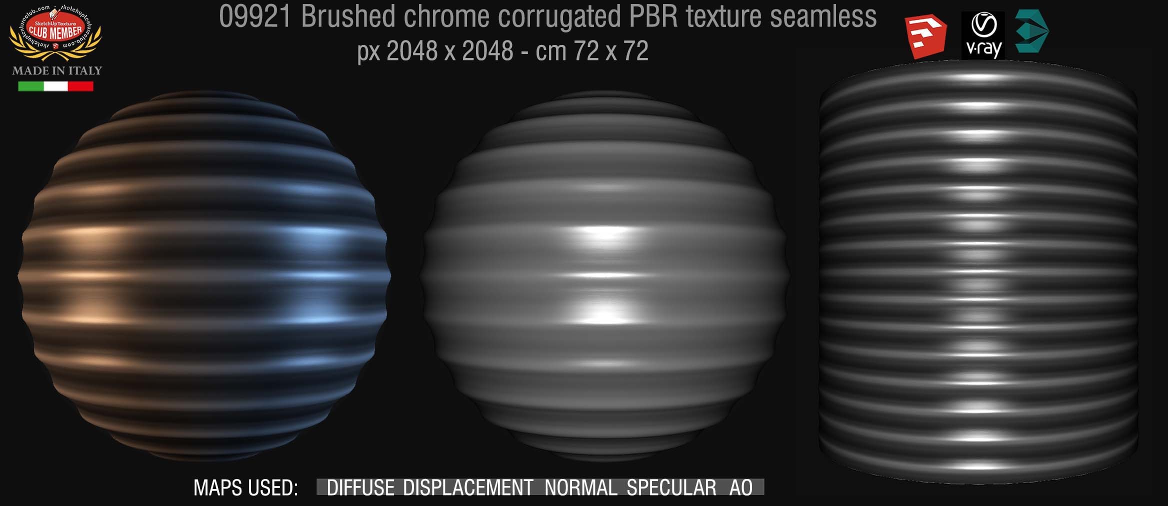09921 Brushed chrome corrugated metal PBR texture seamless DEMO