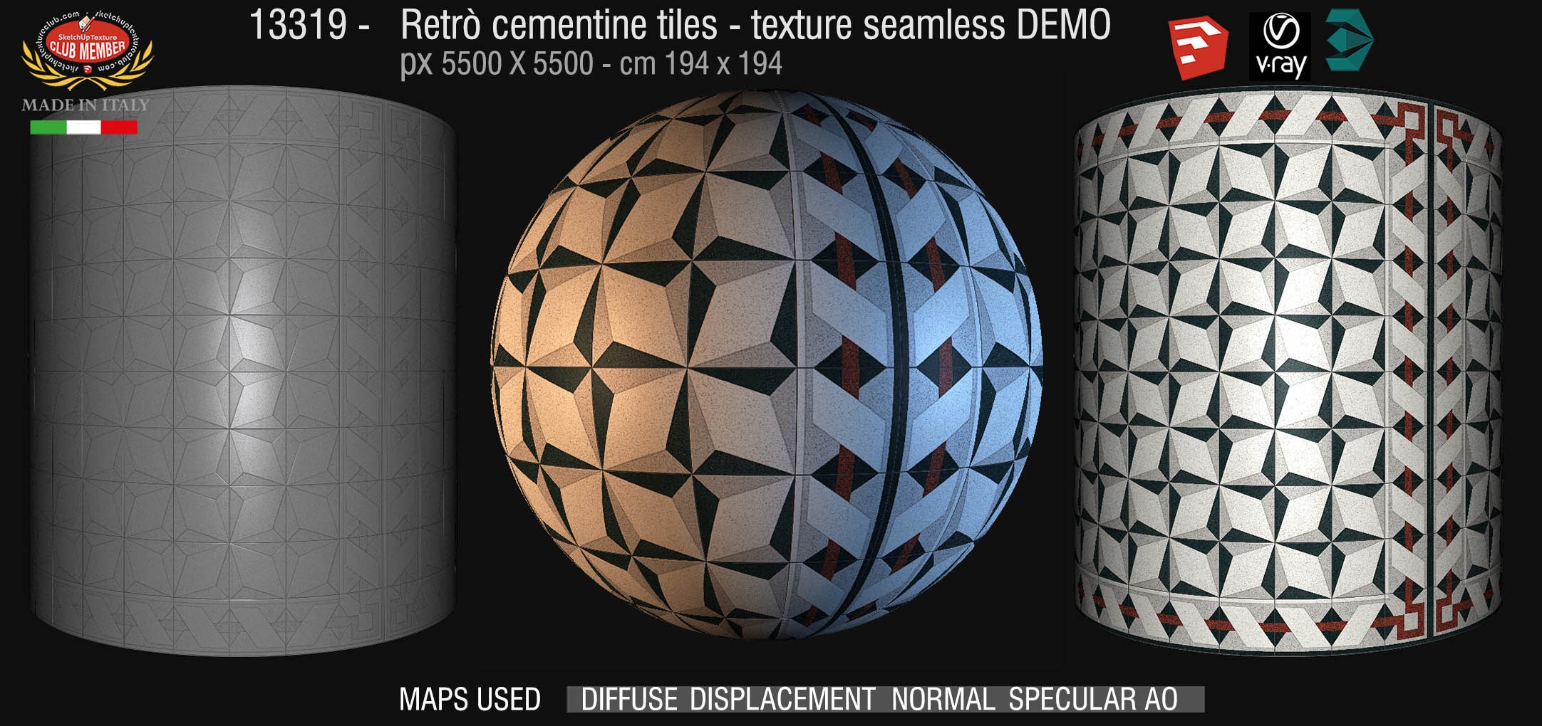 13319 retrò cementine tiles - texture seamless + maps DEMO