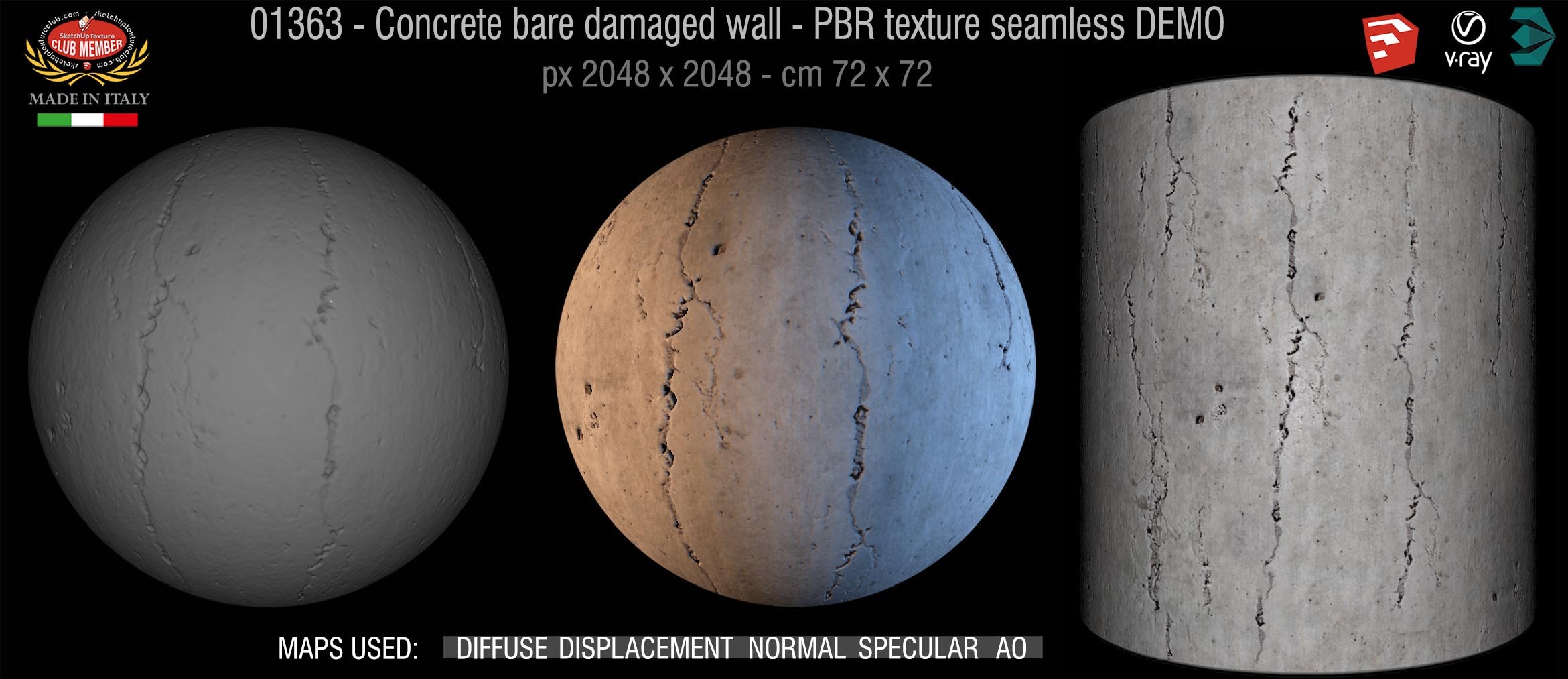 01363 Concrete bare damaged wall PBR texture seamless DEMO