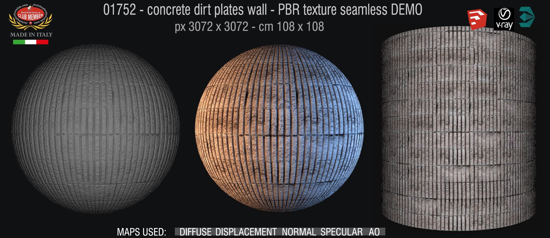 01752 concrete dirt plates wall PBR texture seamless DEMO