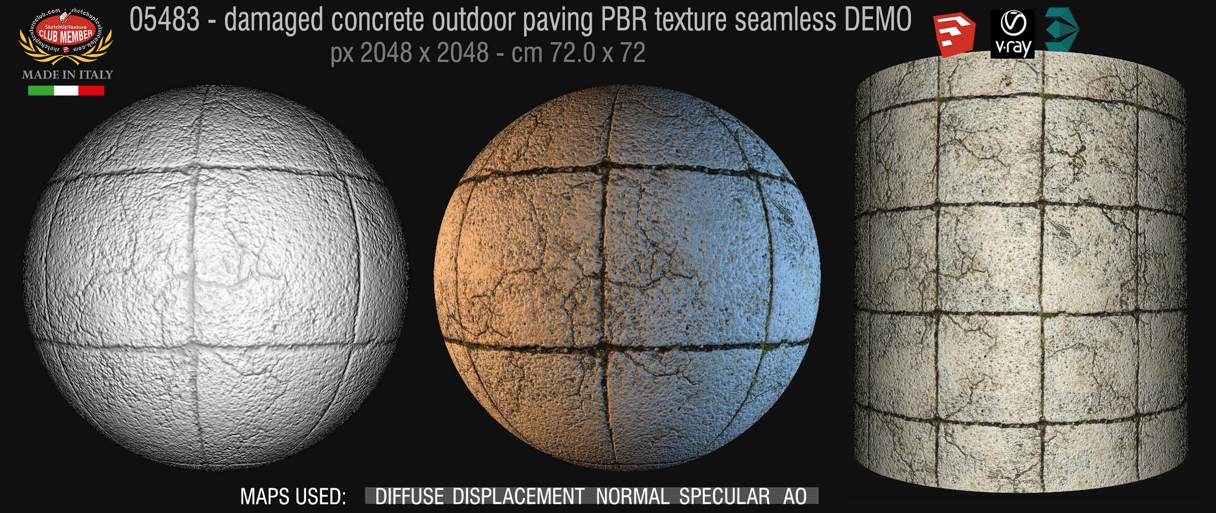 05483 Damaged concrete outdoor paving PBR texture seamless DEMO