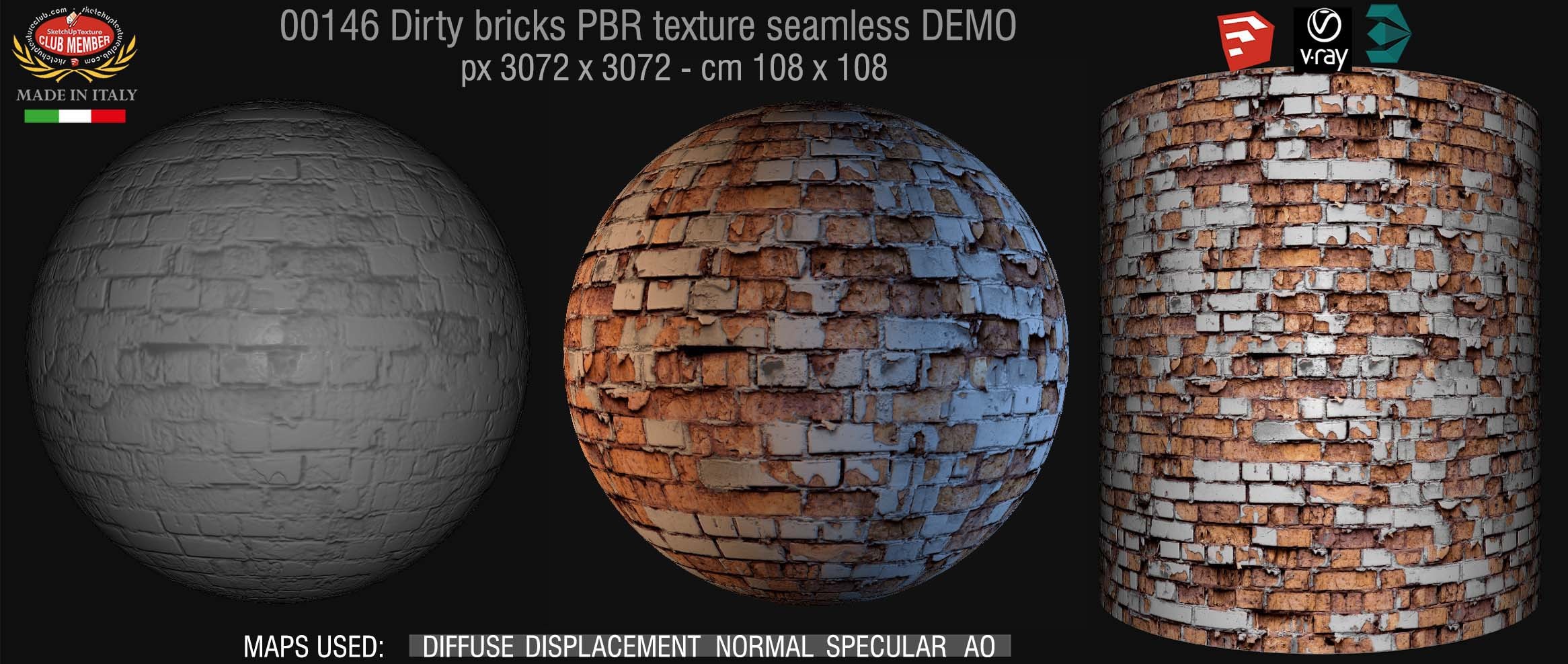 00146 Dirty bricks PBR texture seamless DEMO