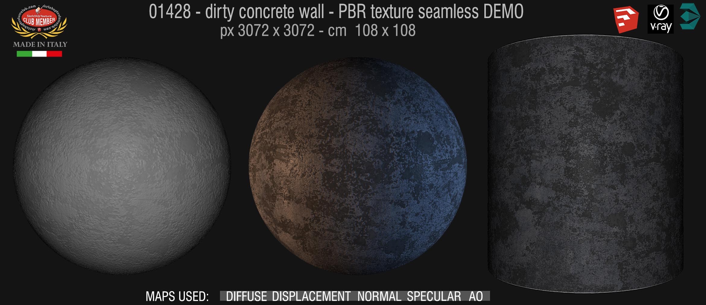 01428  Concrete bare dirty wall PBR texture seamless DEMO