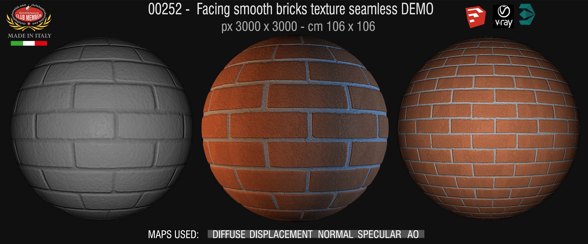 00253 Facing smooth bricks texture seamless + maps DEMO