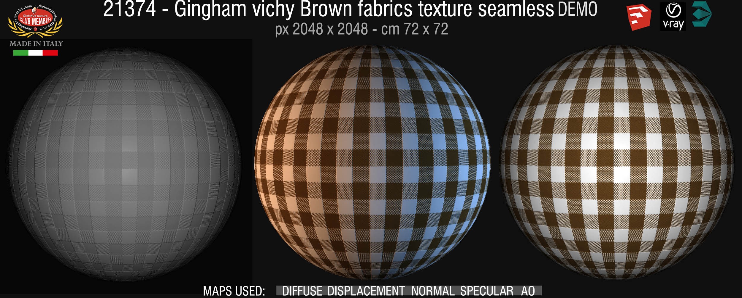 21374  Gingham vichy Brown fabrics texture + maps DEMO