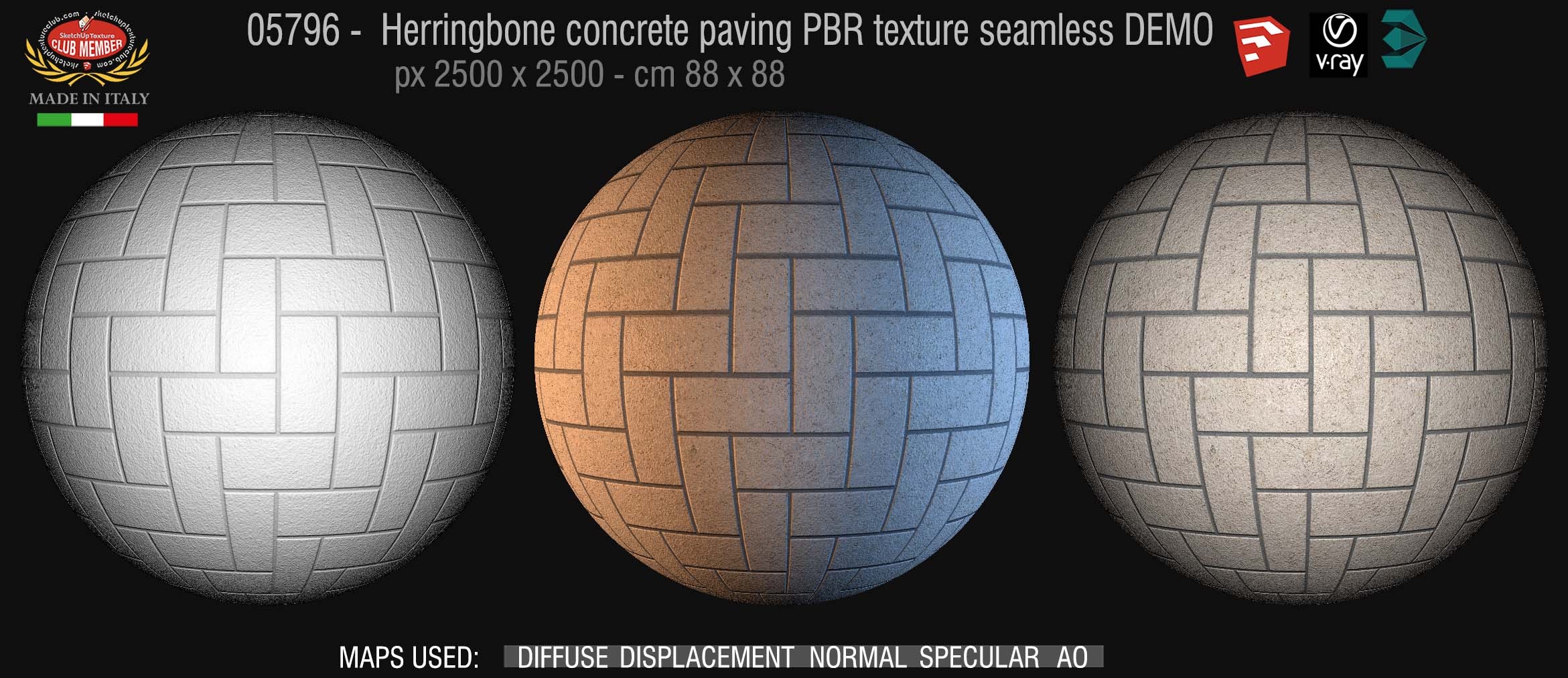 05796 Herringbone concrete paving PBR texture seamless DEMO