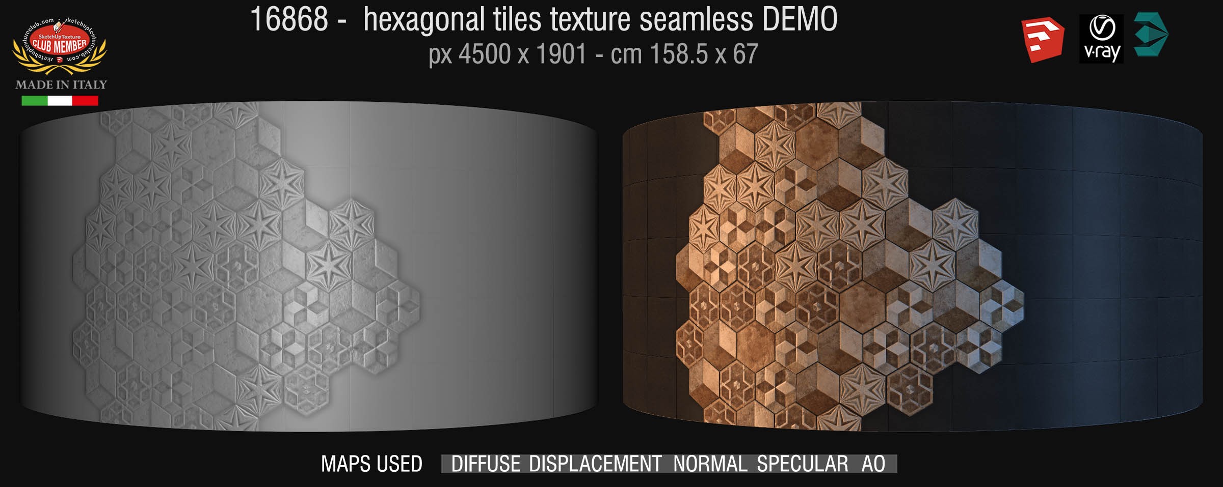 16868 Hexagonal tile texture seamless + maps DEMO