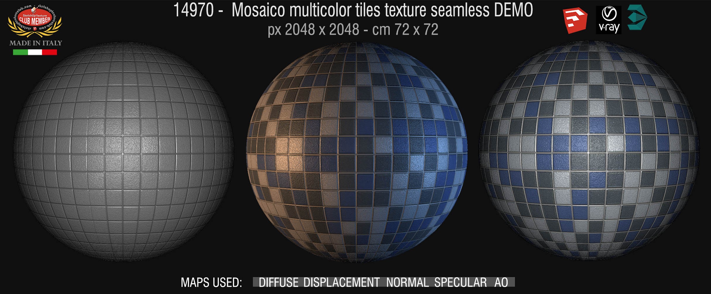 14970 Mosaico multicolor tiles texture seamless + maps DEMO