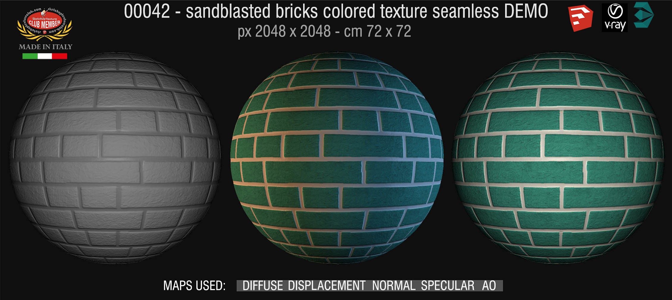 00042 Sandblasted bricks colored texture seamless + maps DEMO