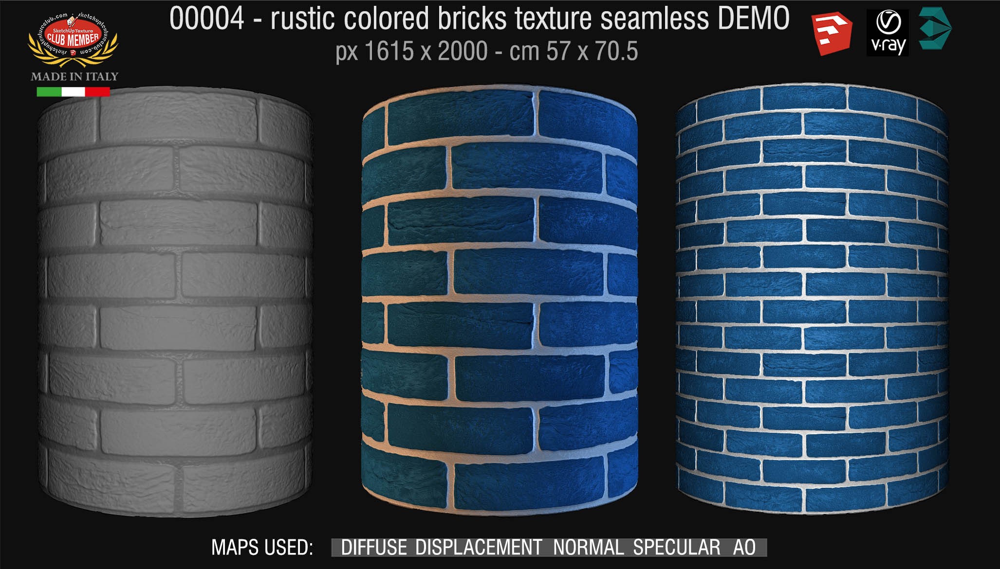 00004 colored rustic bricks texture seamless + maps DEMO