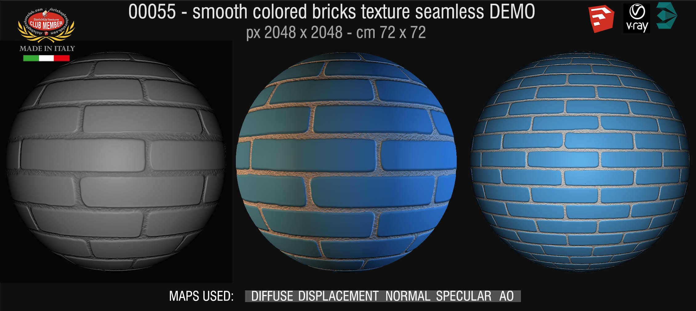 00055 smooth colored bricks texture seamless + maps DEMO