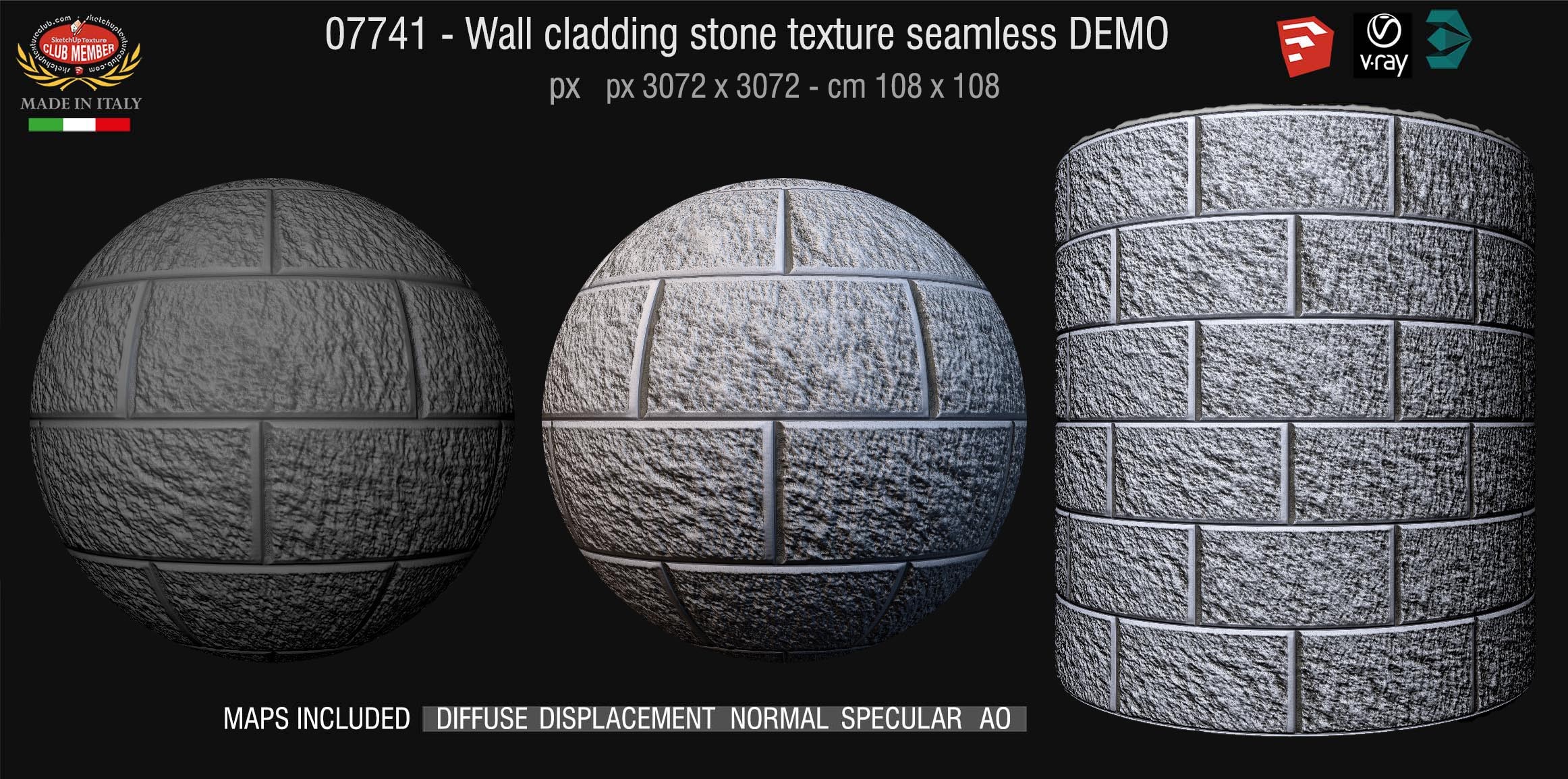 07741/4 Wall cladding stone PBR texture seamless DEMO