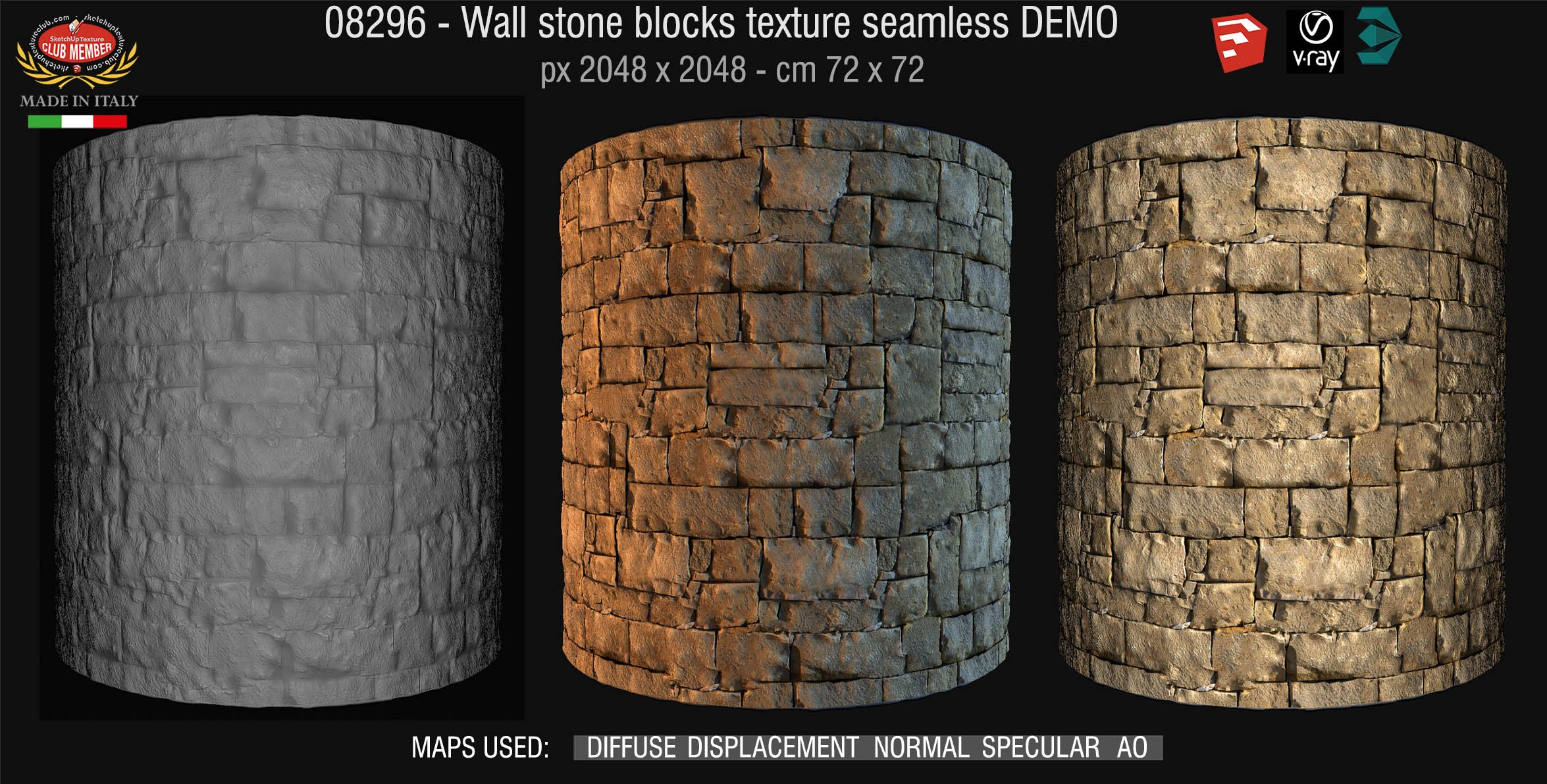 08296 HR Wall stone with regular blocks texture + maps DEMO