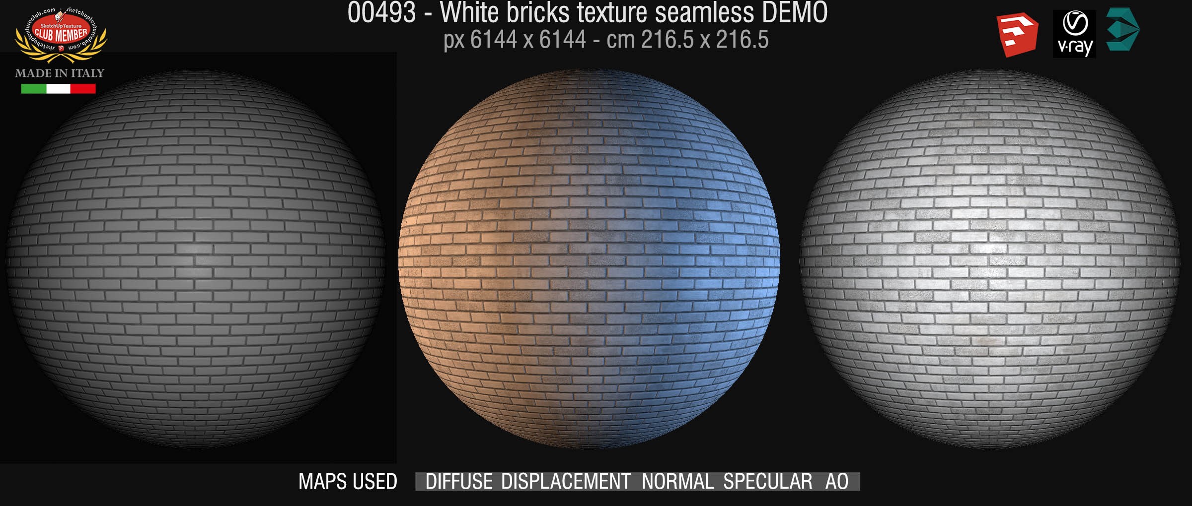 00493 White bricks texture seamless + maps DEMO