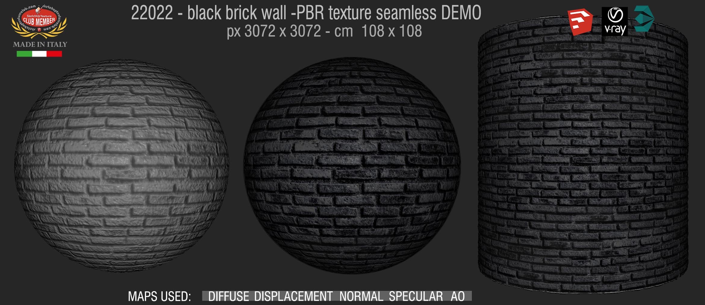 22022 black brick wall PBR texture seamless DEMO