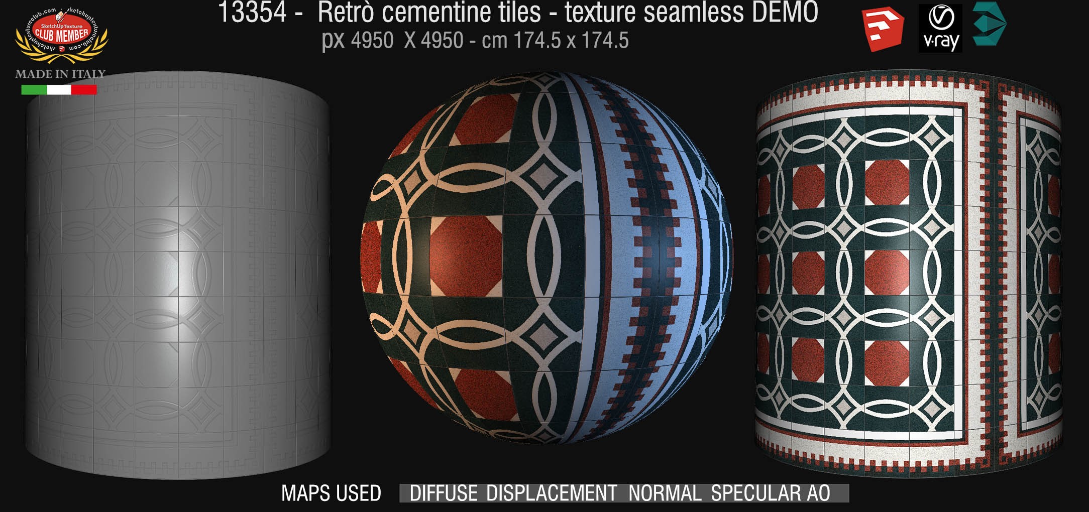 13354 retrò cementine tiles - texture seamless + maps DEMO