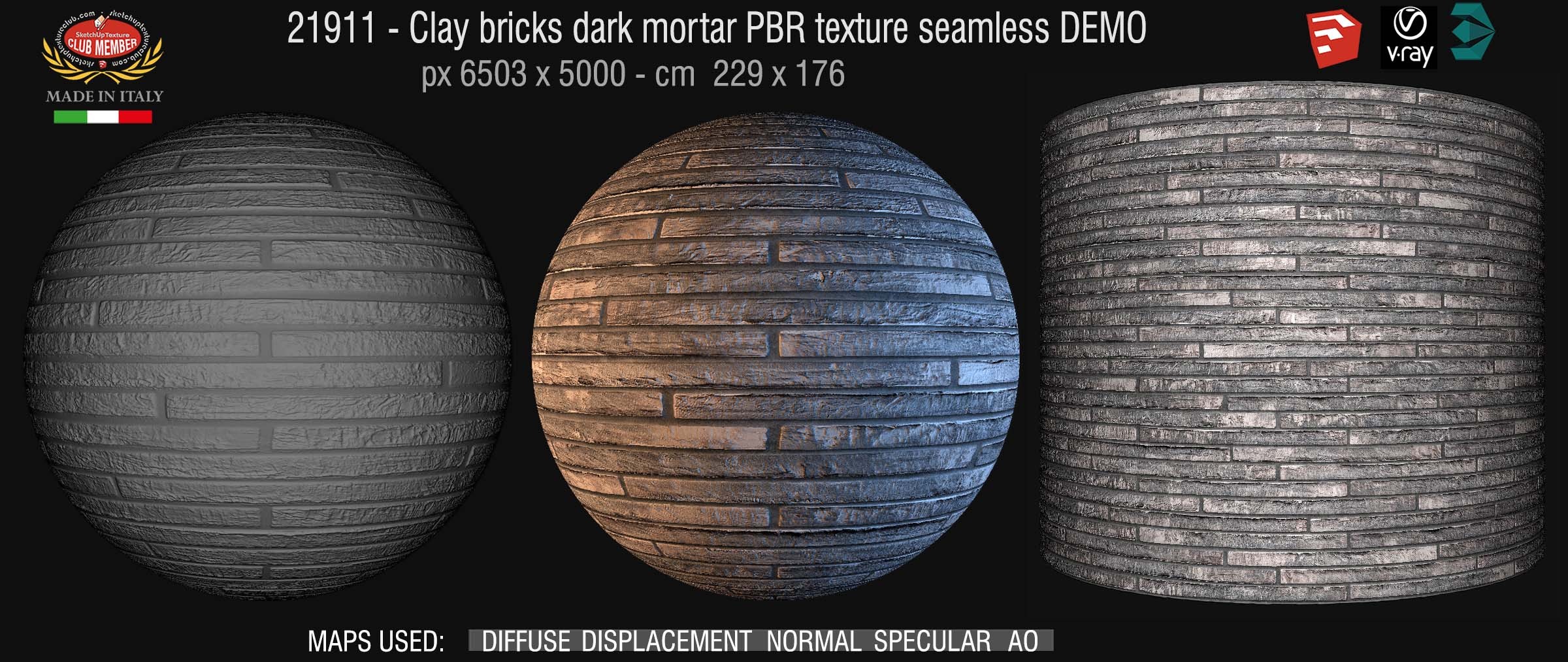 21911 Clay bricks dark mortar PBR texture seamless DEMO