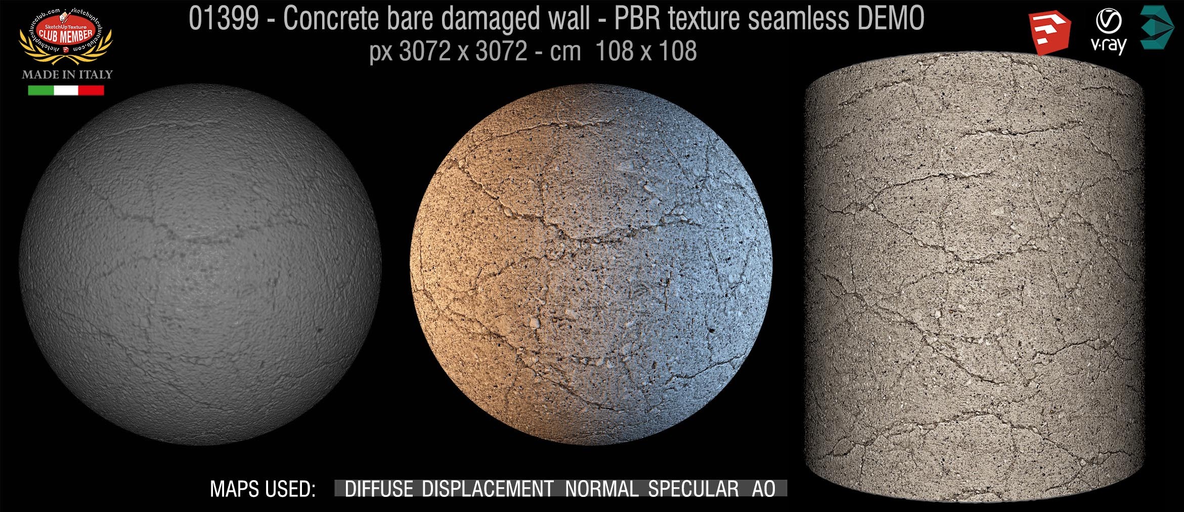 01399 Concrete bare damaged wall PBR texture seamless DEMO