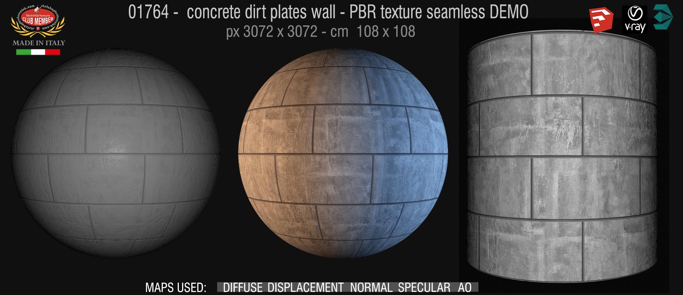 01764 concrete dirt plates wall PBR texture seamless DEMO
