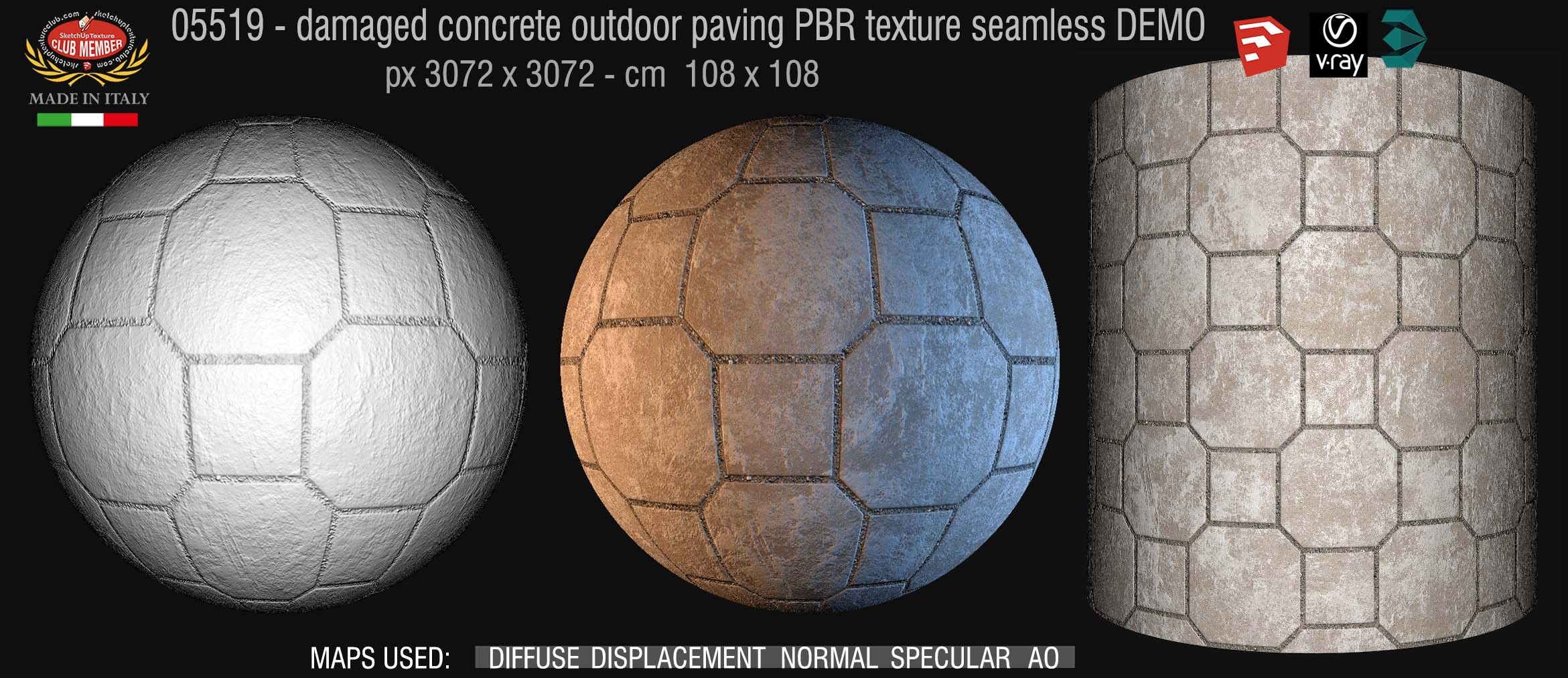 05519 Damaged concrete outdoor paving PBR texture seamless DEMO