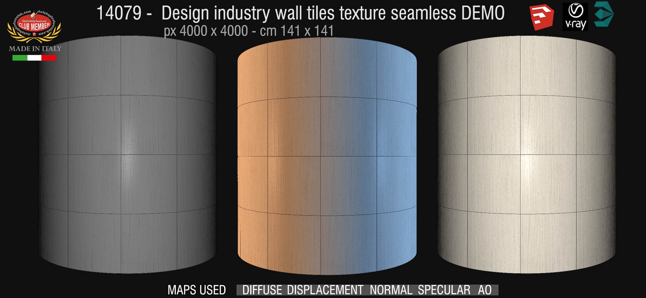 14079 Design industry square tile texture seamless + maps DEMO