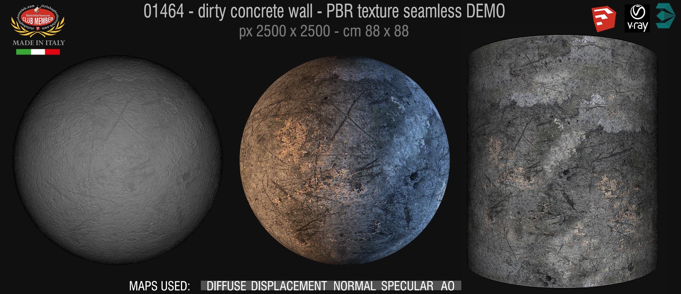 01464 Concrete bare dirty wall PBR texture seamless DEMO