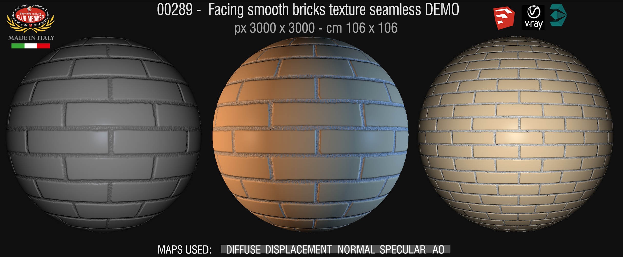00289 Facing smooth bricks texture seamless + maps DEMO