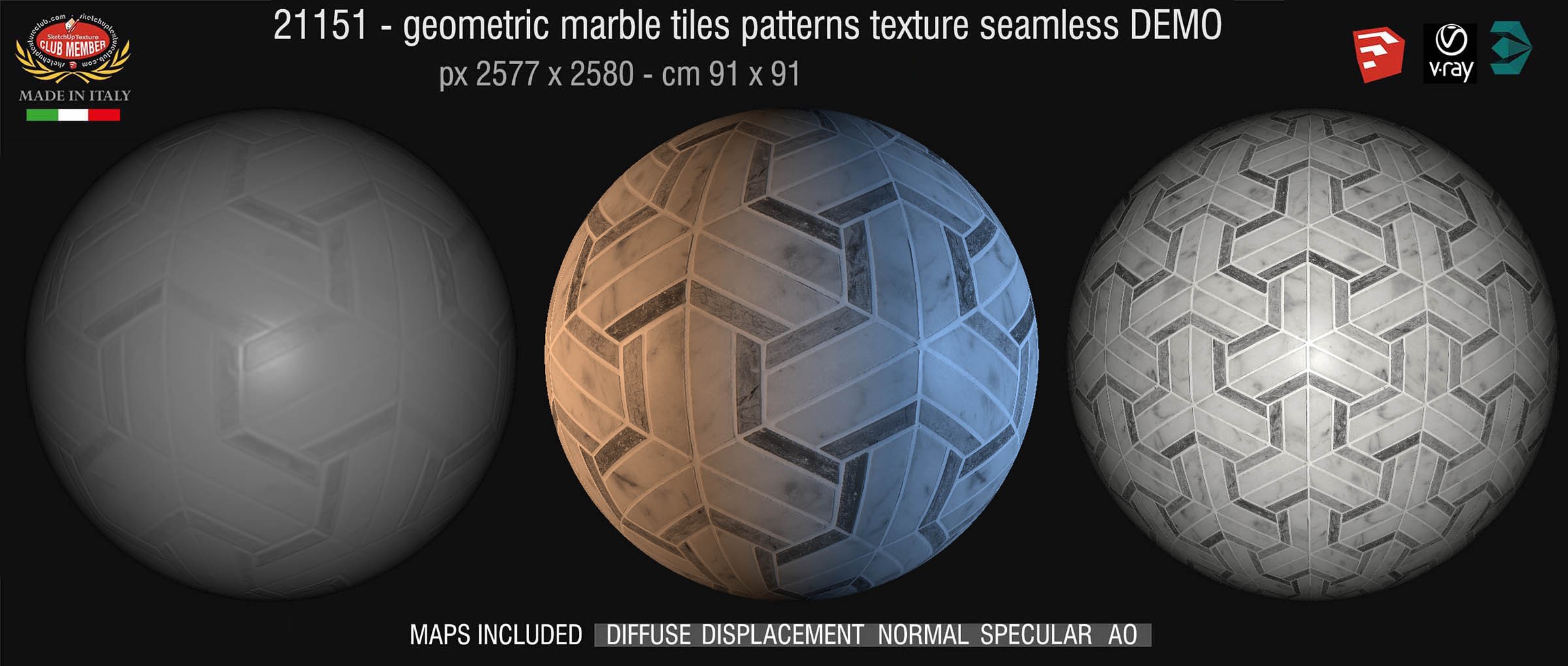 21151 Geometric marble tiles patterns texture seamless + maps DEMO