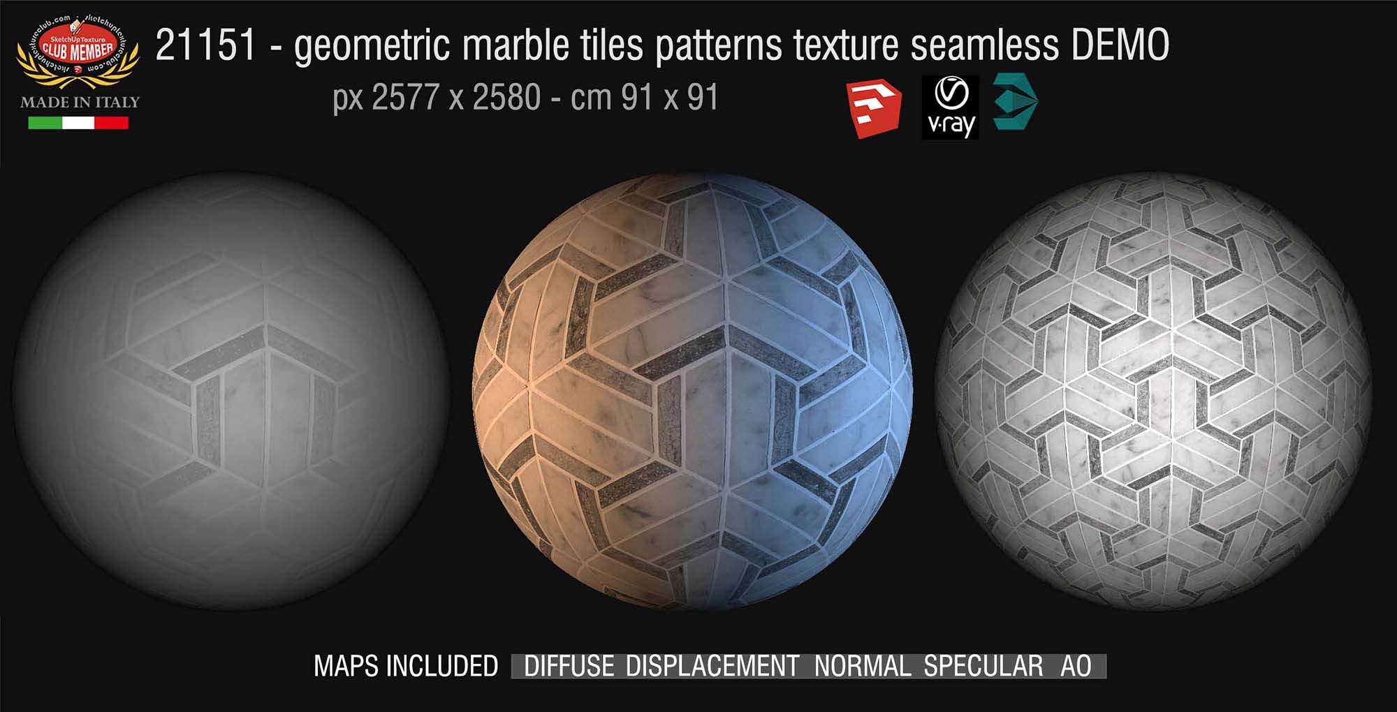 CLICK TO ENLARGE 21151 Geometric marble tiles patterns texture seamless + maps DEMO