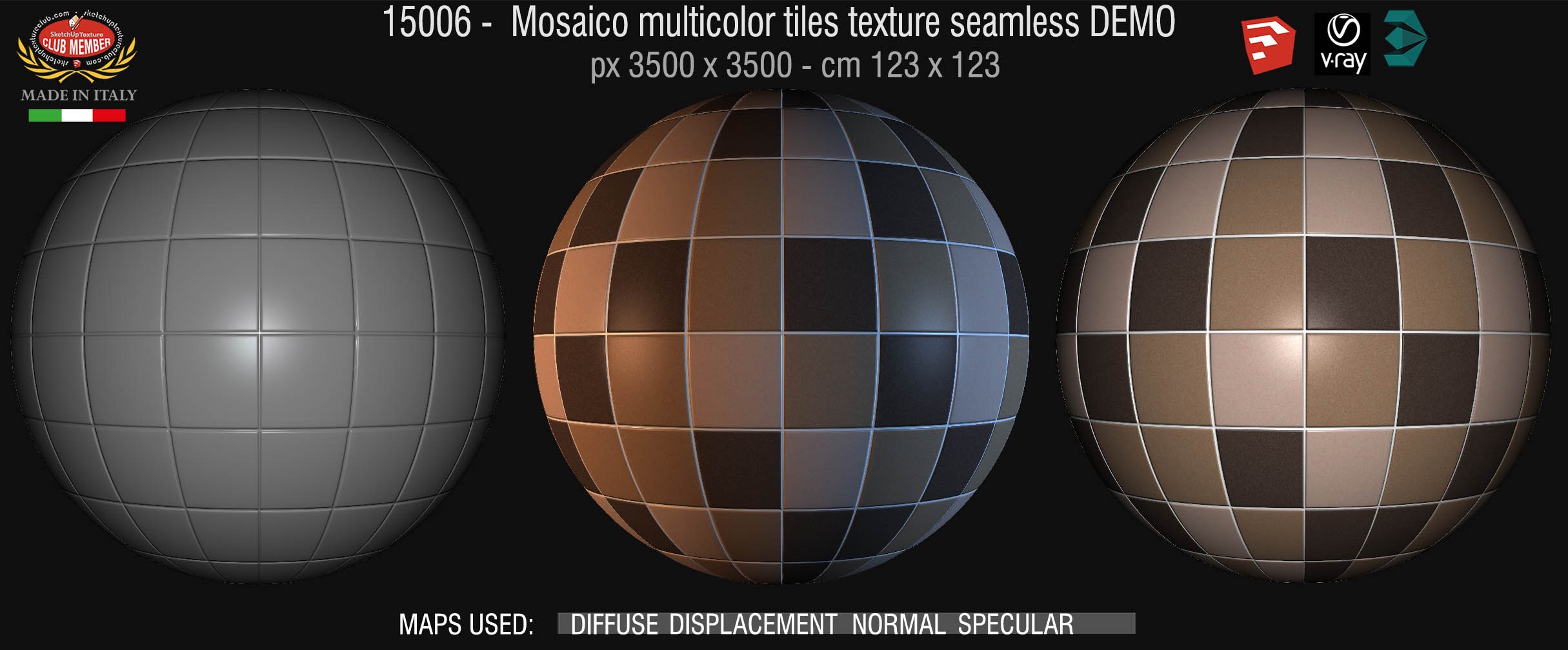15006 Mosaico multicolor tiles texture seamless + maps DEMO