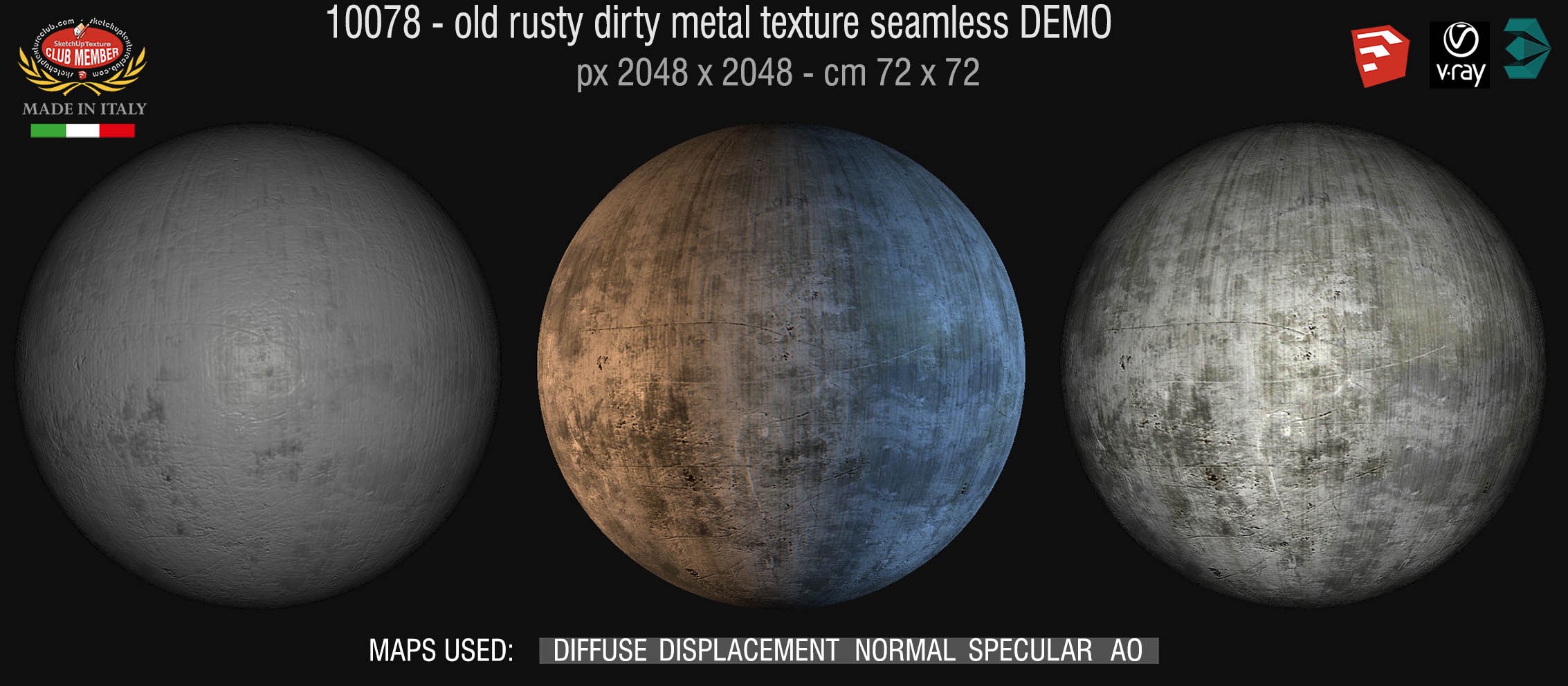 10078 HR Old dirty metal texture seamless + maps DEMO