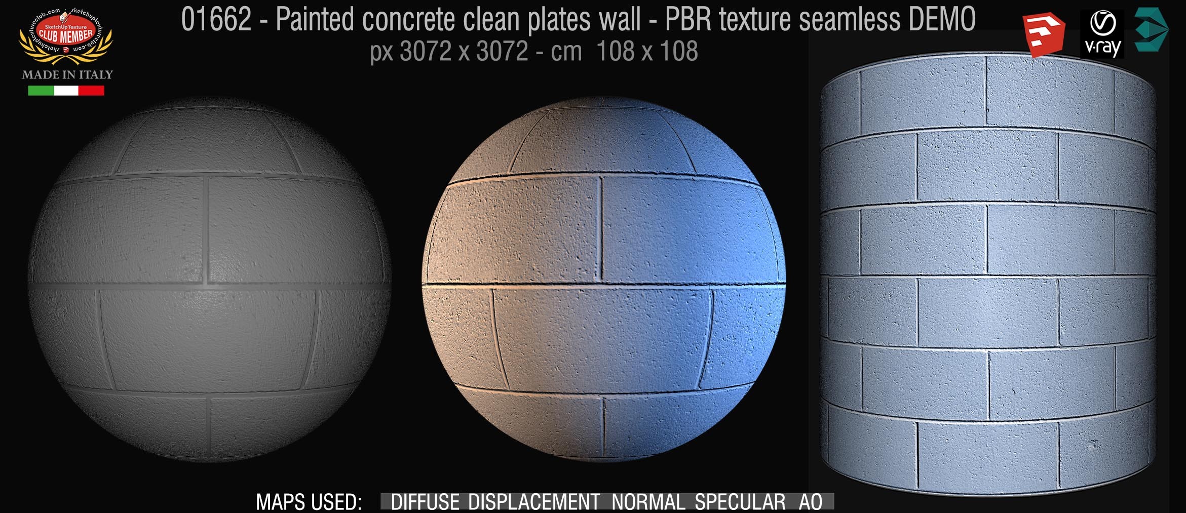 01662 Painted concrete clean plates wall PBR texture seamless DEMO
