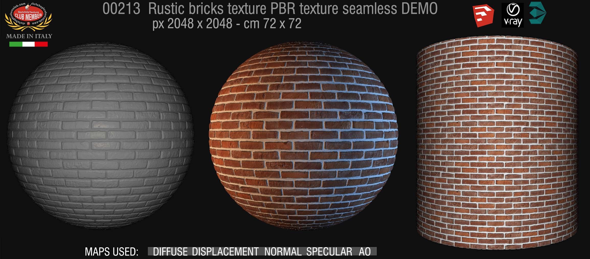 00213 Rustic bricks PBR texture seamless DEMO