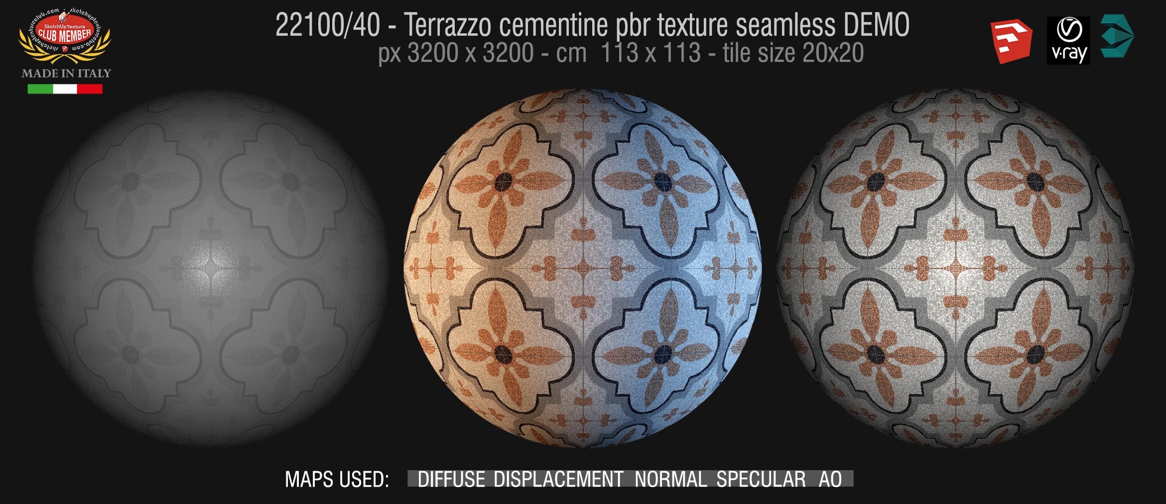 22100/40  terrazzo floor cementine style pbr texture seamless DEMO /  D_Segni Scaglie 20x20 size by Marazzi