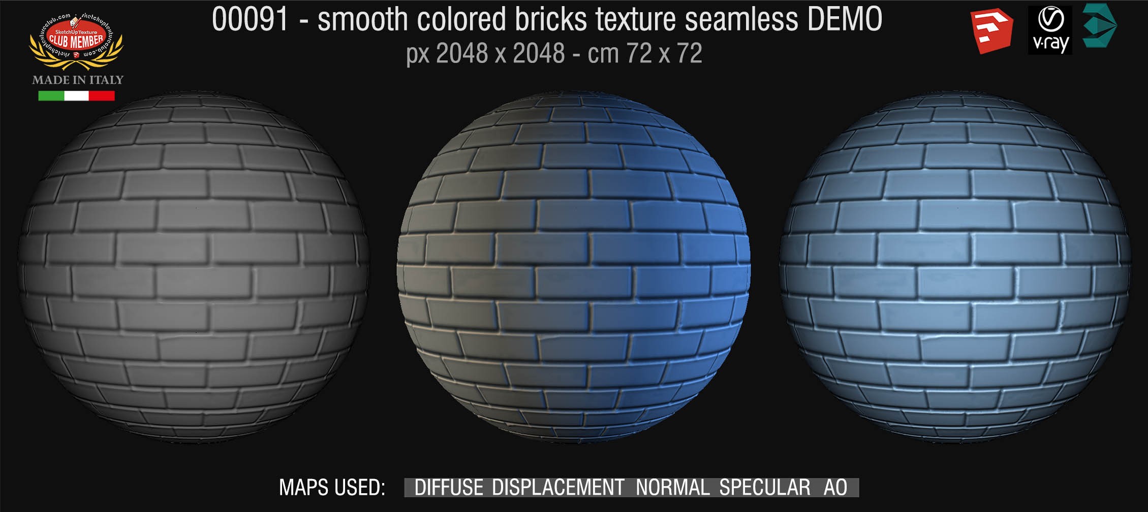 00091 smooth colored bricks texture seamless + maps DEMO