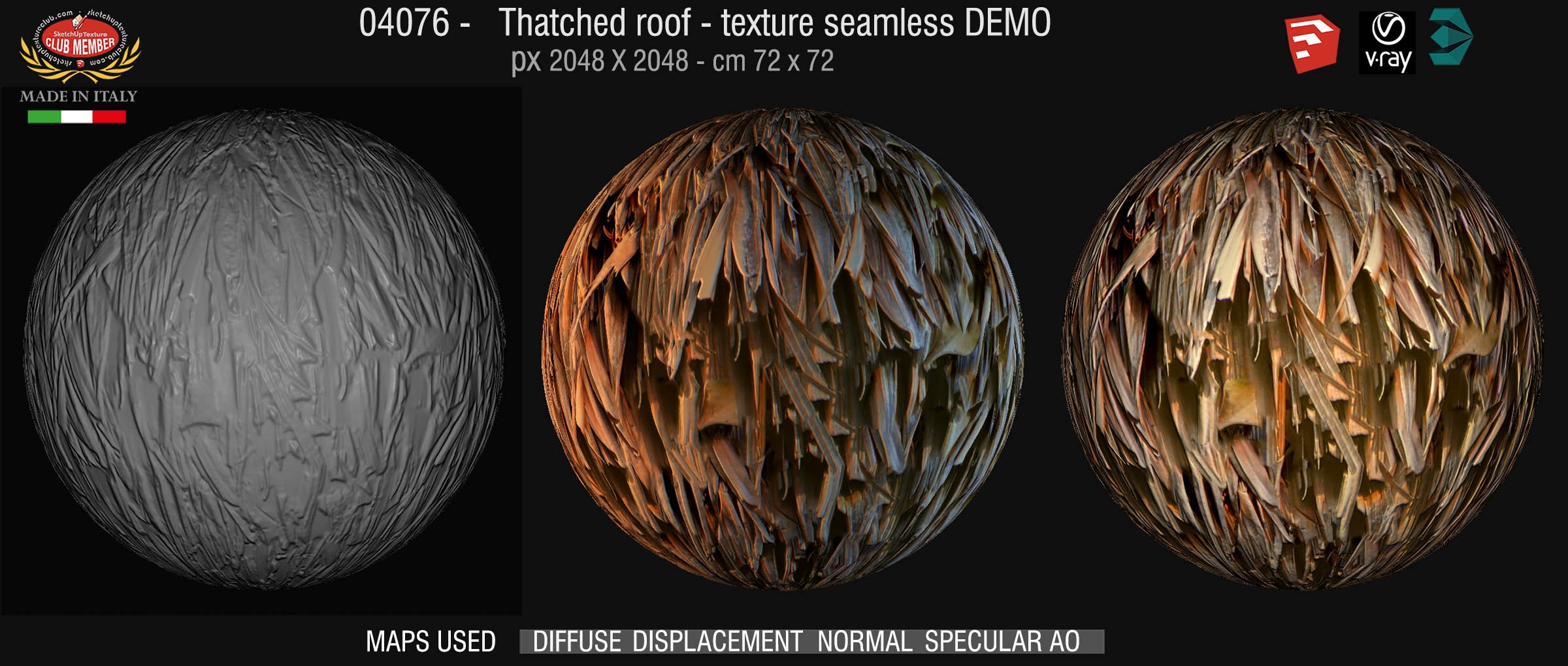 04076 Thatched roof texture seamless + maps DEMO
