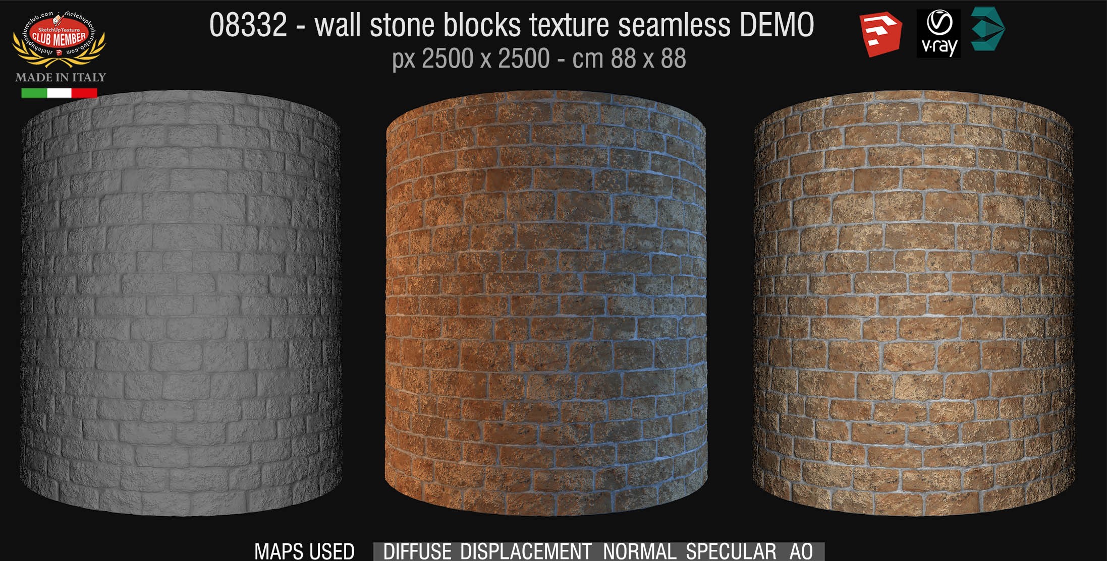 08332 HR Wall stone with regular blocks texture + maps DEMO