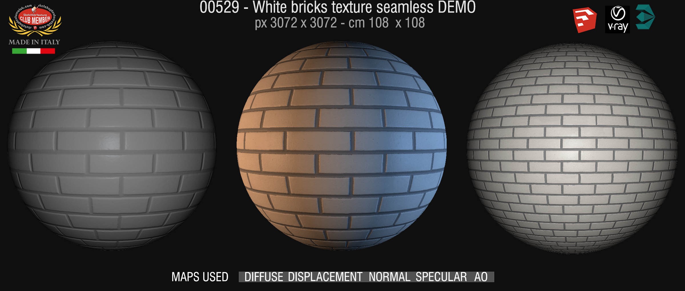 00529 White bricks texture seamless + maps DEMO