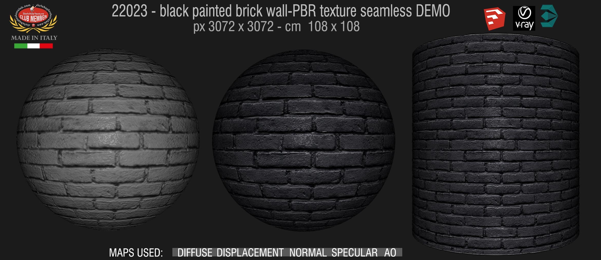 22023 black painted brick wall-PBR texture seamless