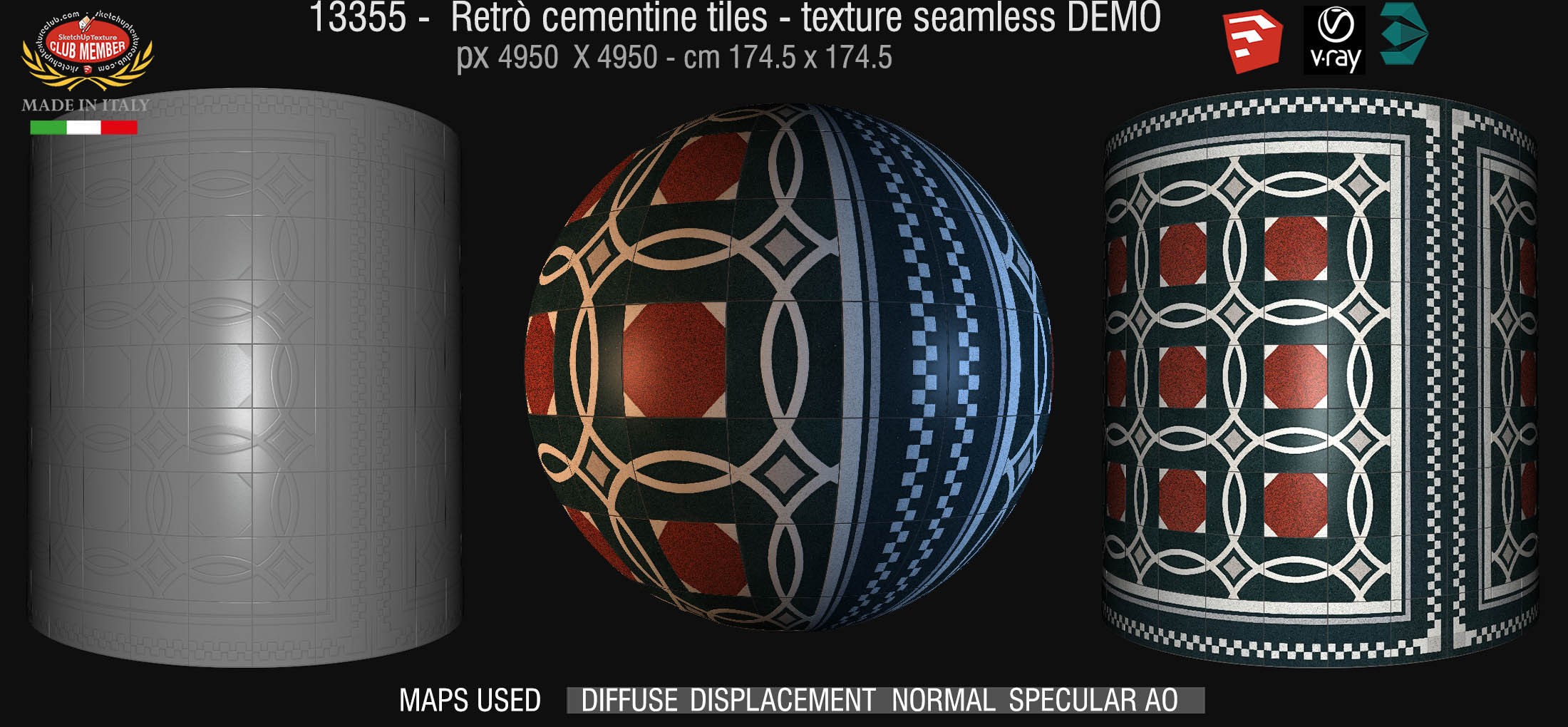 13355 retrò cementine tiles - texture seamless + maps DEMO