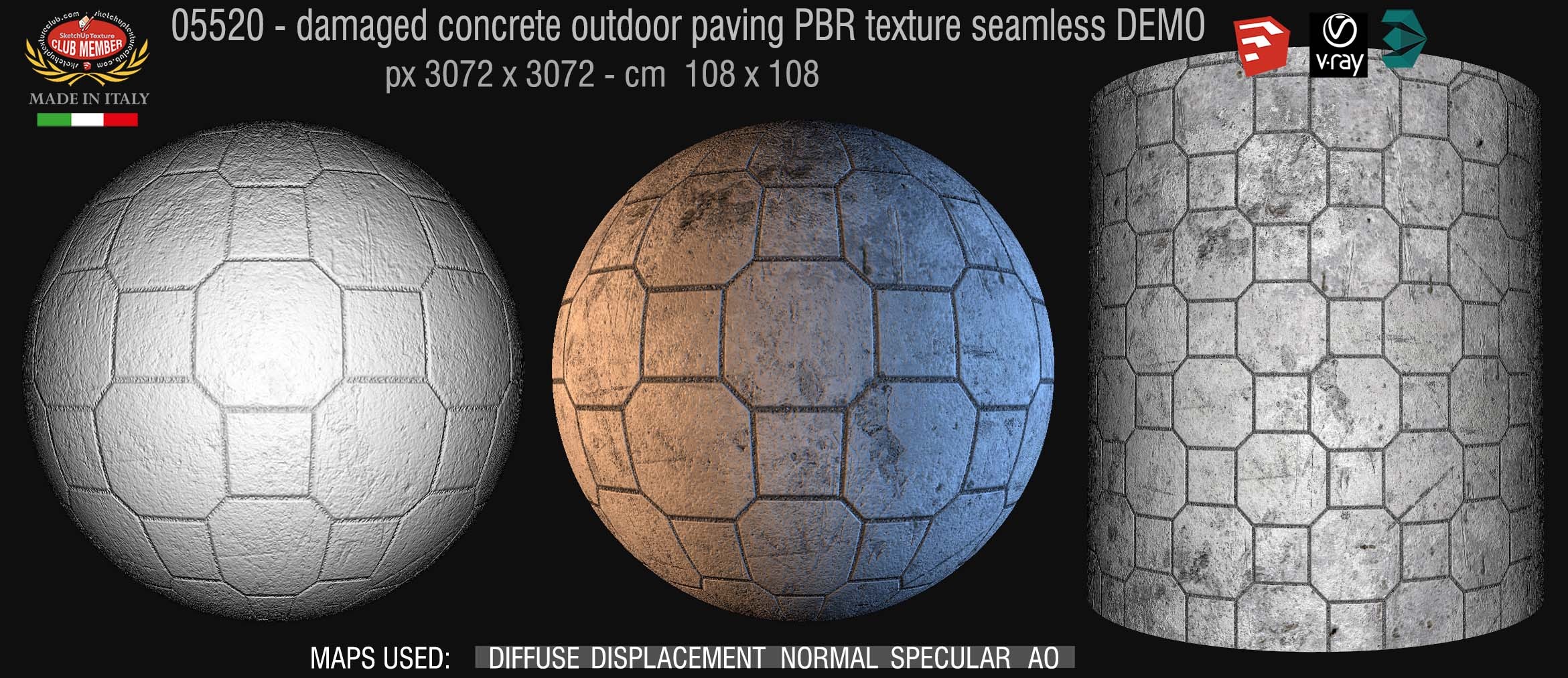 05520 Damaged concrete outdoor paving PBR texture seamless DEMO