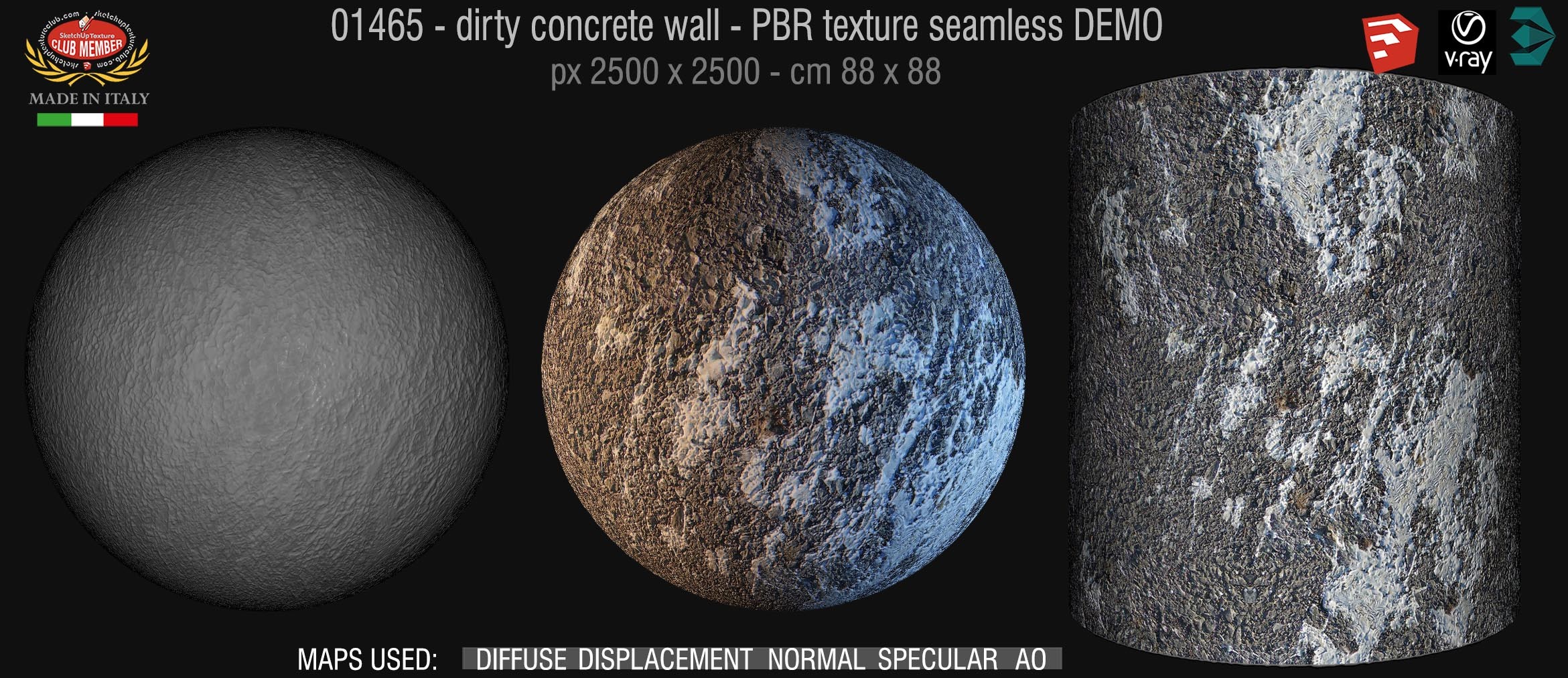 01465 Concrete bare dirty wall PBR texture seamless DEMO