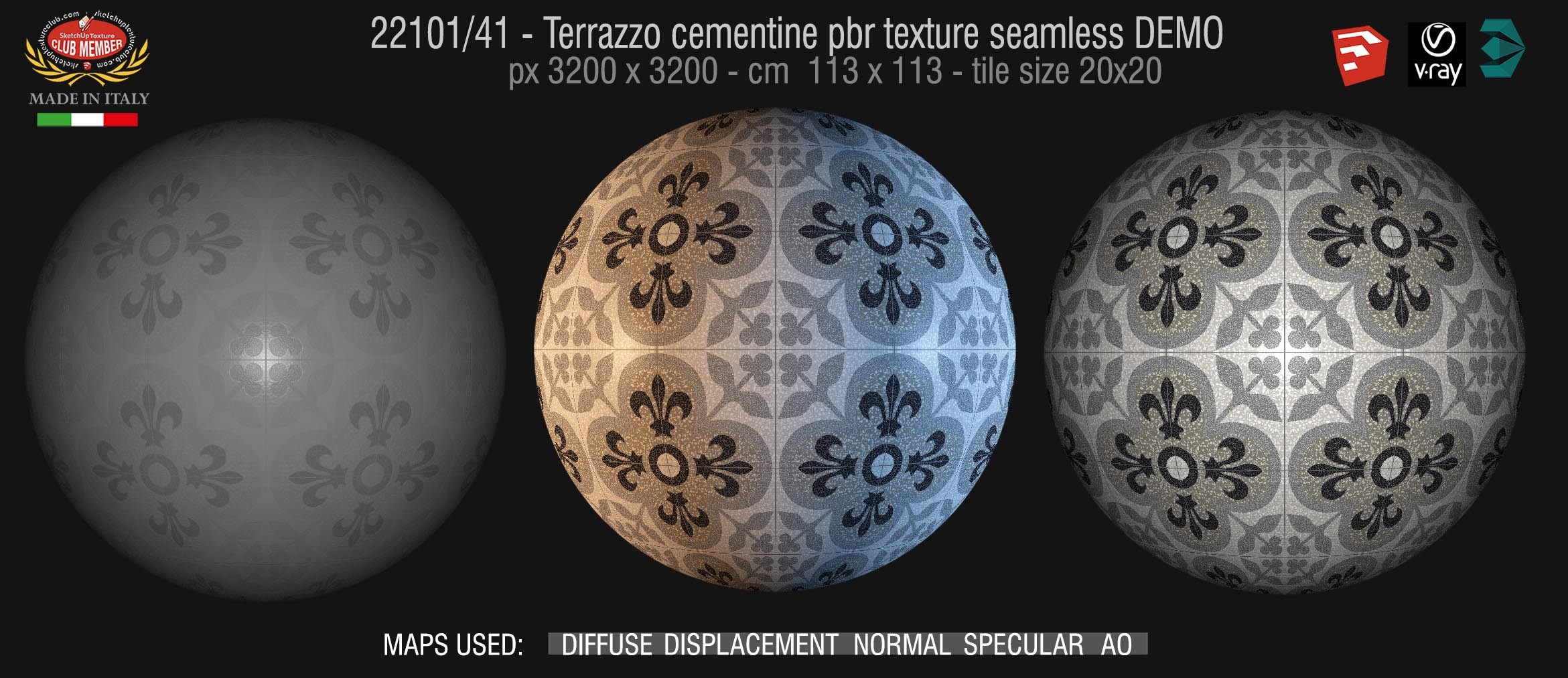 22101/41 terrazzo floor cementine style pbr texture seamless DEMO /  D_Segni Scaglie 20x20 size by Marazzi