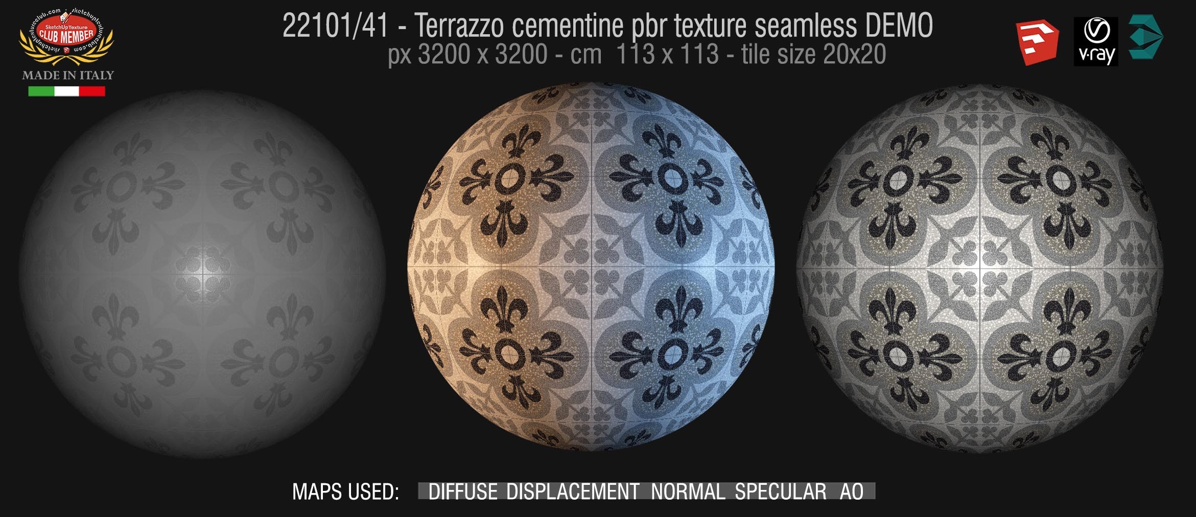 22101/41 terrazzo floor cementine style pbr texture seamless DEMO / D_Segni Scaglie 20x20 size by Marazzi