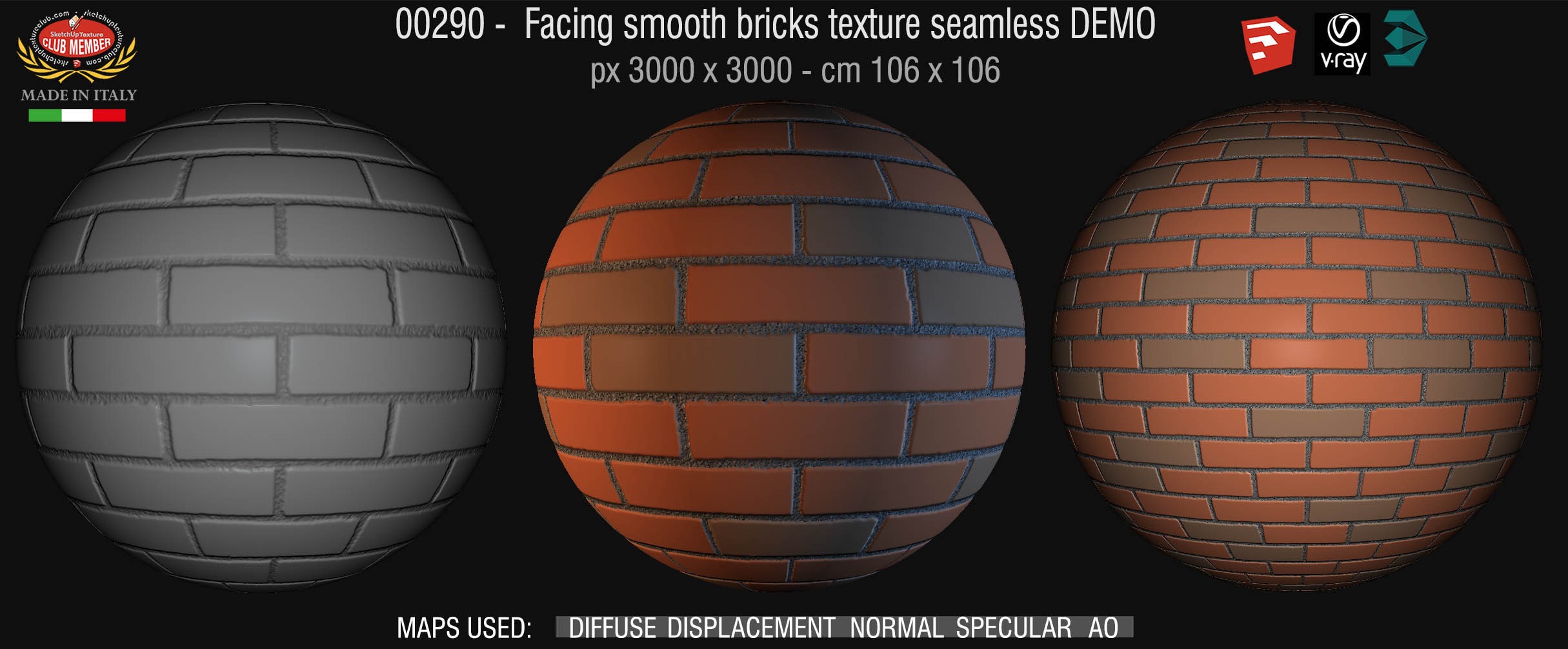 00290 Facing smooth bricks texture seamless + maps DEMO