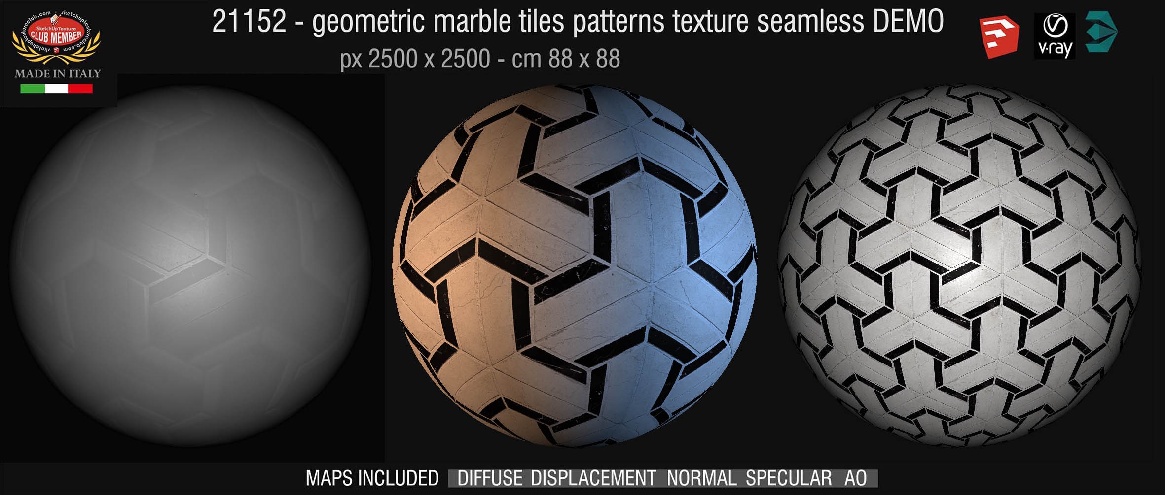 21152 Geometric marble tiles patterns texture seamless + maps DEMO
