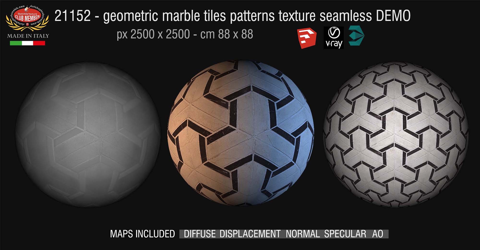 CLICK TO ENLARGE 21152 Geometric marble tiles patterns texture seamless + maps DEMO